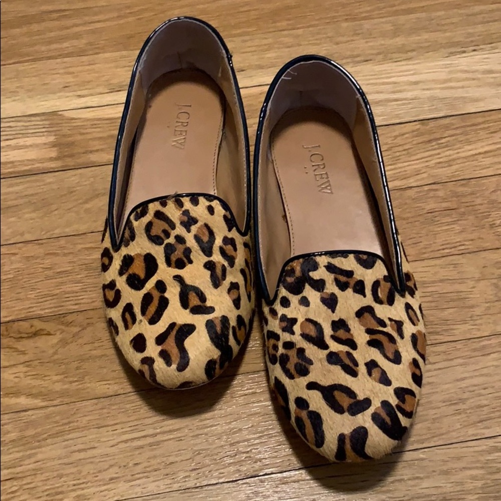 J.Crew calf hair leopard smoking slipper flats